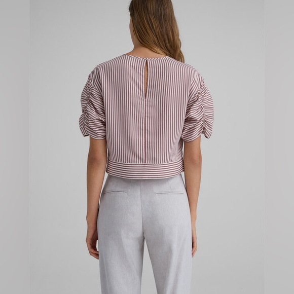 Club Monaco Cropped Ruffle Striped Top XS - Picture 2 of 5